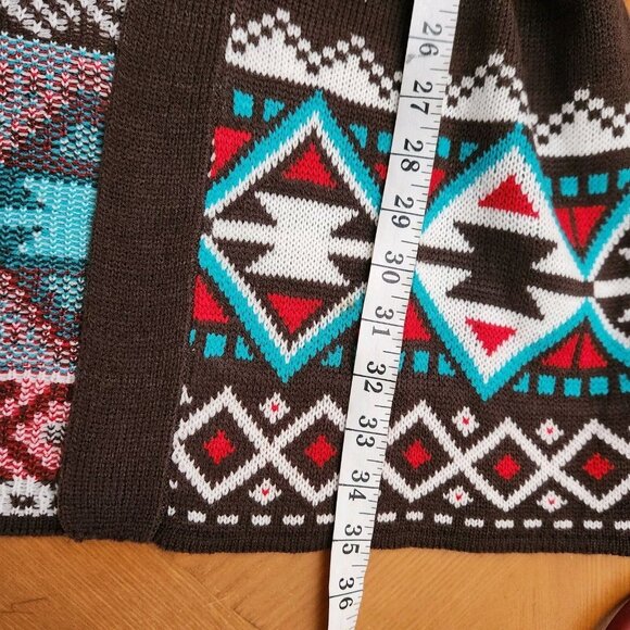 Pink Cattlelac Women Brown Open Long Sleeve Belted Western Cardigan Sweater sz S - Picture 9 of 10